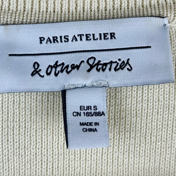& Other Stories Paris Atelier Breton Stripe Polo Sweater Ivory Navy Small - Picture 6 of 6